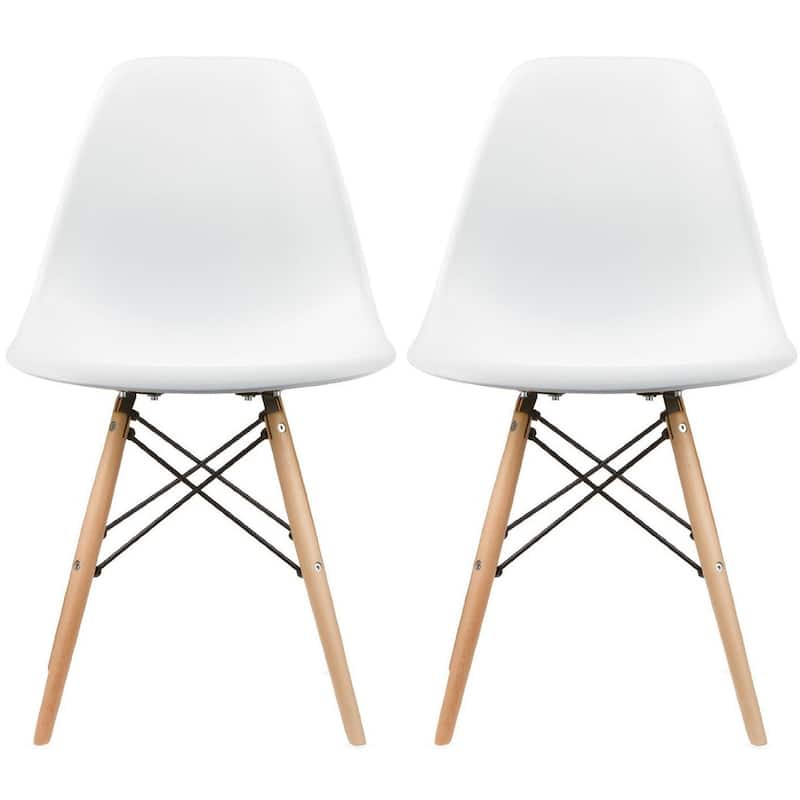 Set of 2 Mid-Century Modern Dining Chairs Armless Plastic Shell Seat with Natural Wooden Eiffel Leg Base, Red