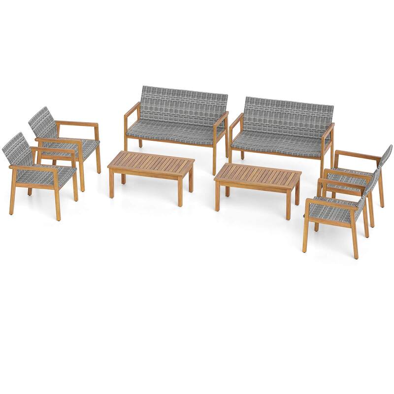 4/8 PCS Patio Furniture Set PE Rattan Patio Bistro Set with Loveseat - 8 pcs