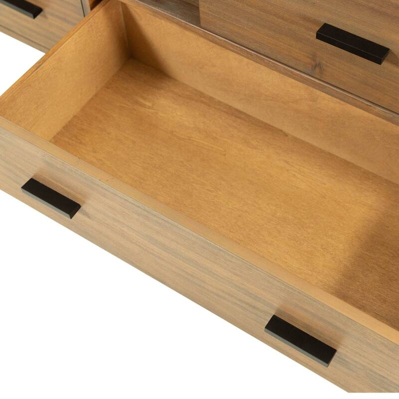 Noe Col 63 Inch Dresser, Felt Lined Drawers, Single Shelf, Walnut Veneer