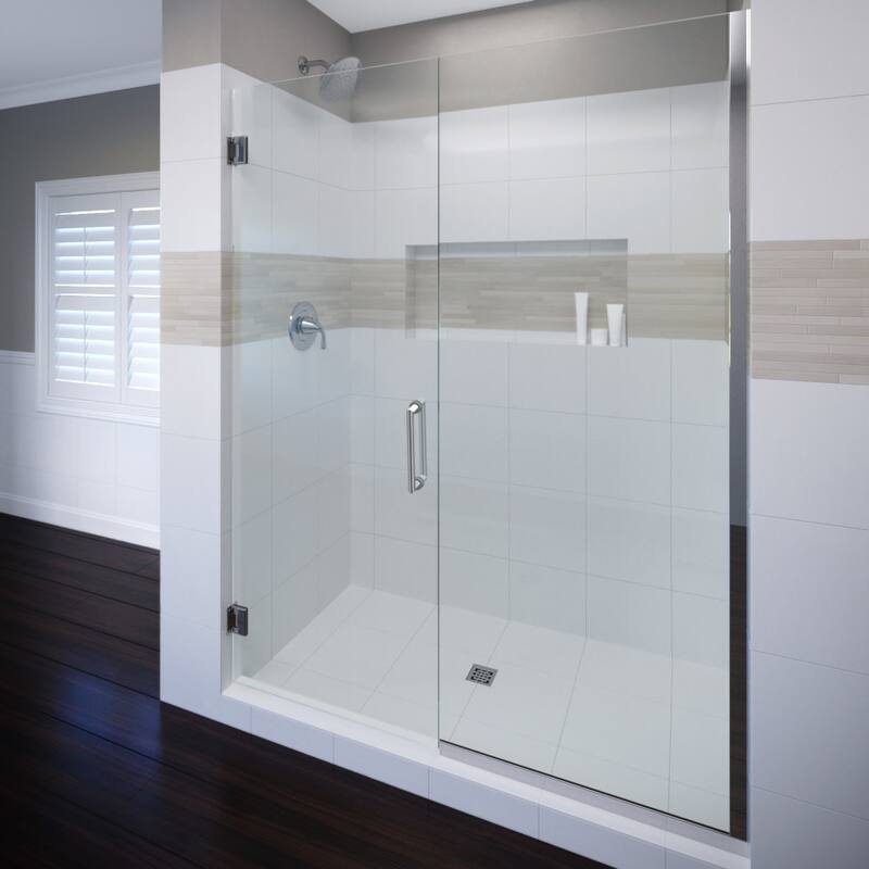 Miseno 76" High x 58" Wide Hinged Frameless Shower Door with Clear - Chrome