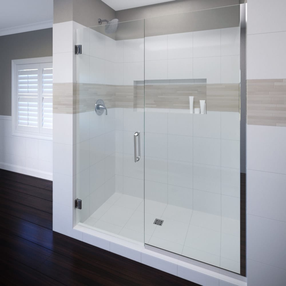 Miseno 76" High x 58" Wide Hinged Frameless Shower Door with Clear