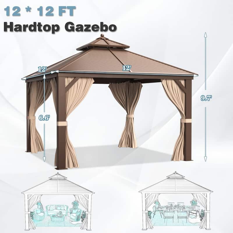 Pro Series Outdoor Hardtop Gazebo Pergola | Galvanized Steel Roof & Aluminum Frame | Includes Premium Curtains & Netting
