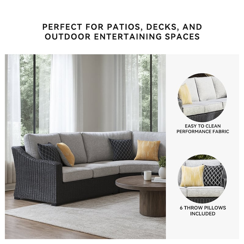 Signature Design by Ashley Beachcroft Black/Gray 3-Piece Outdoor Sectional - 145" W x 145" D x 35" H