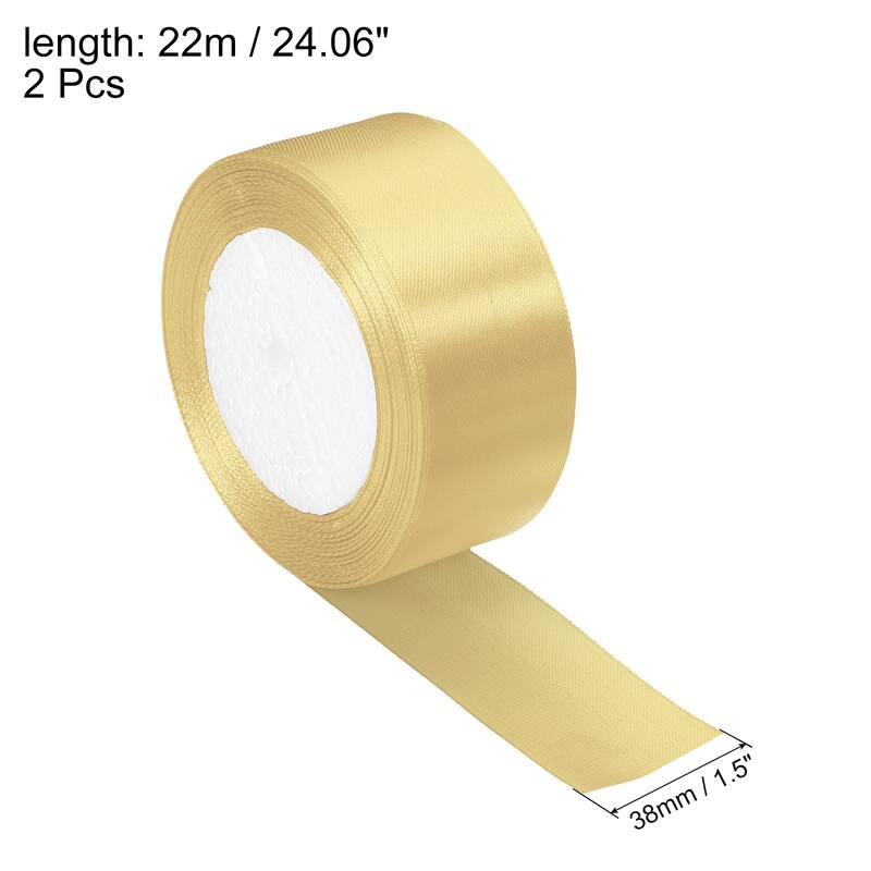 1.5 Inch Satin Ribbon, Double Face Crafts Roll for Wrapping Decoration - Light Gold