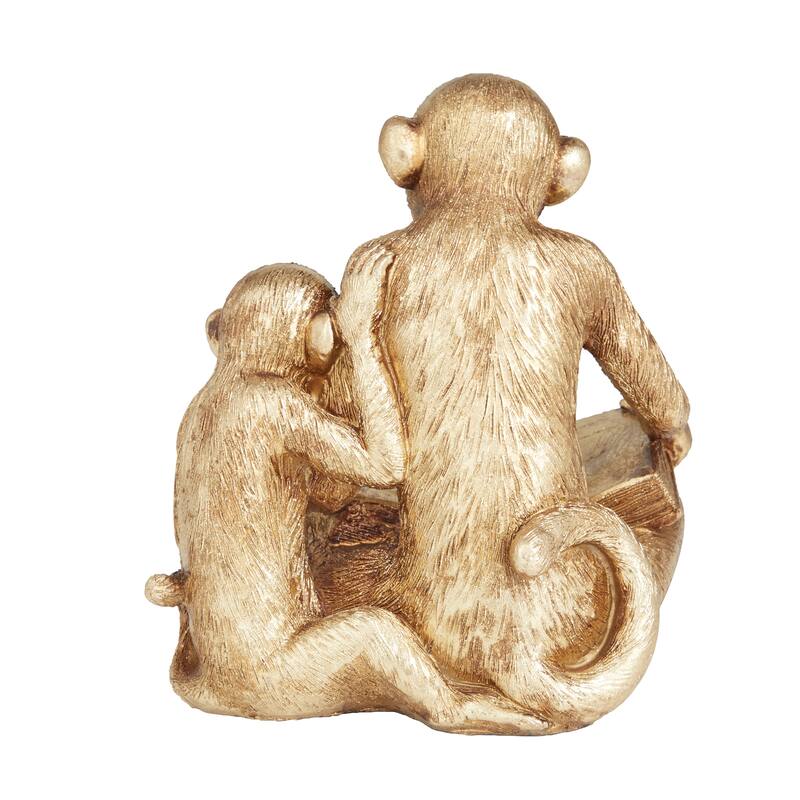 Gold Polystone Monkey Decorative Sculpture - 9 x 6 x 7