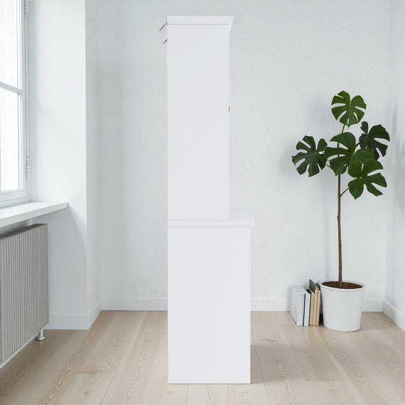 Farmhouse 35" Freestanding Buffet with Hutch, Tall Kitchen Pantry Cabinet with Wine Rack, Drawer, and Adjustable Shelves