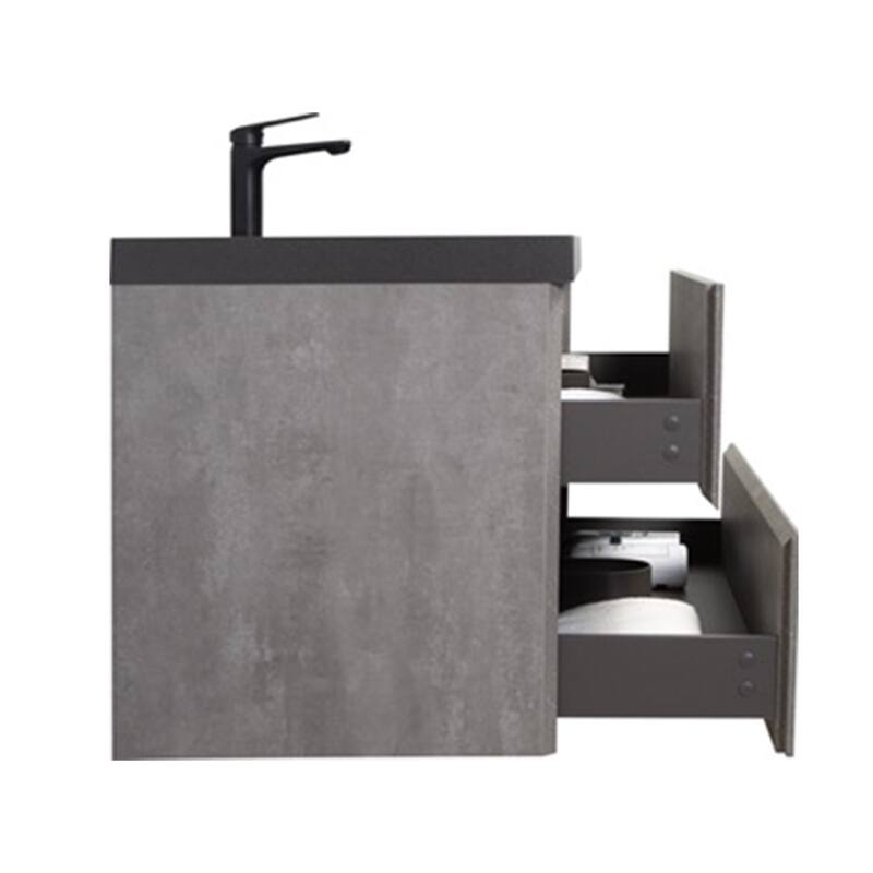 42/48/60/72 inch Plywood Floating Bathroom Vanity in Cement Grey with Integrated Quartz Sink