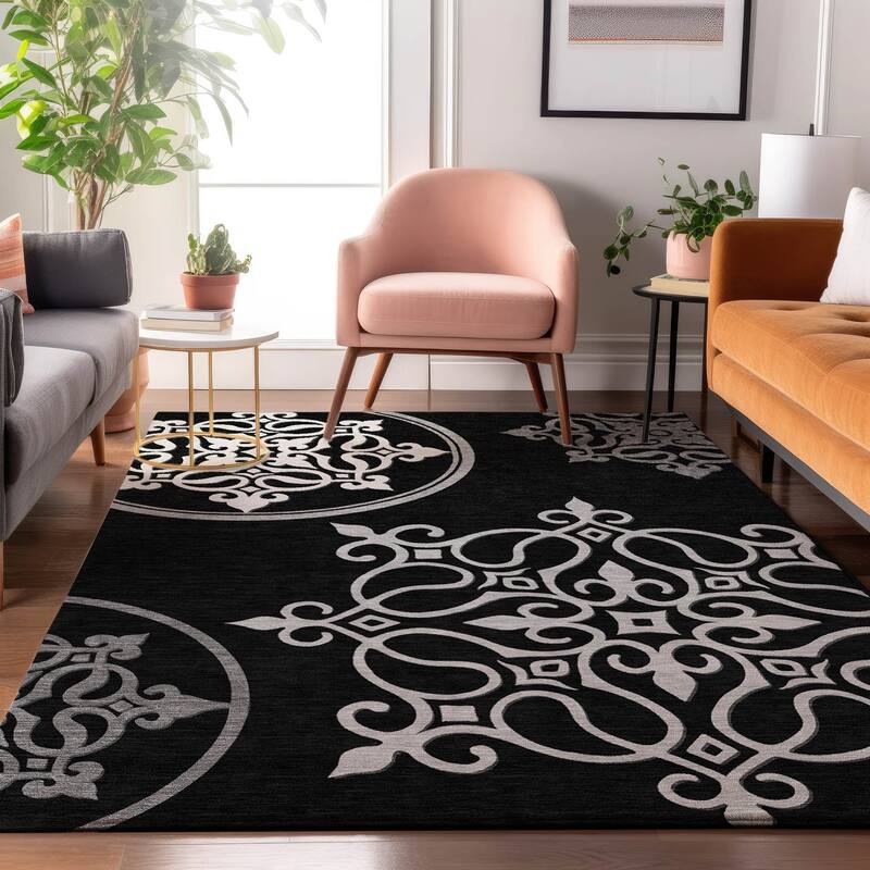 Premium Washable Super Soft Transitional Scroll Mayfield Rug - Black - 10' x 14'