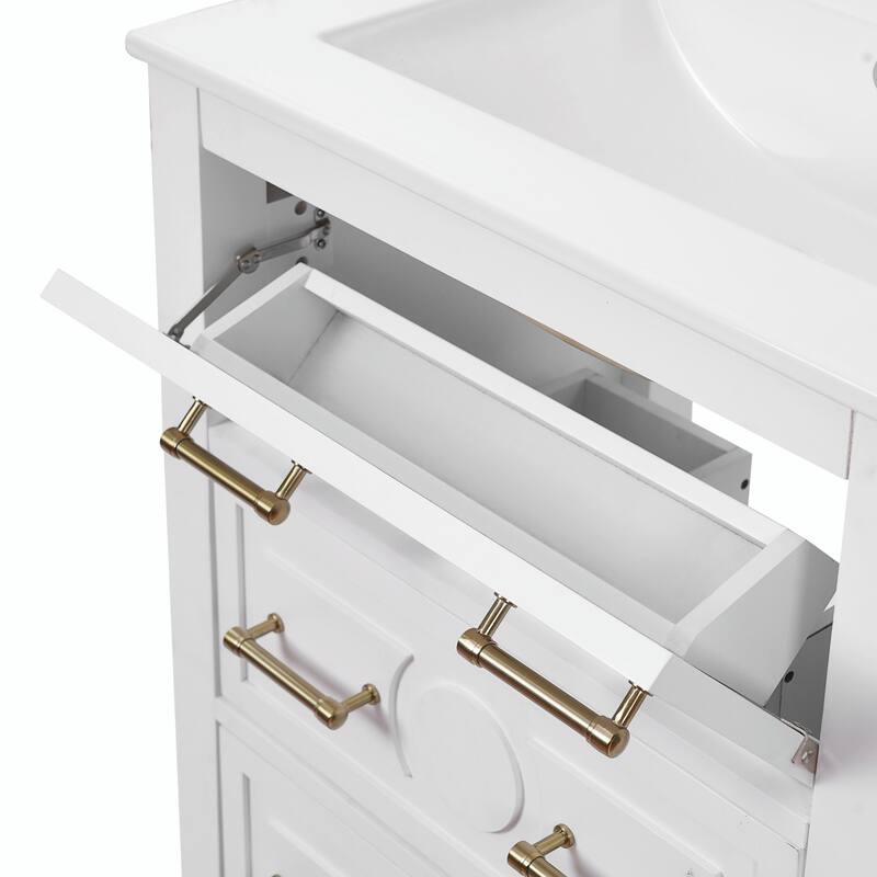 24" Bathroom Vanity with Ceramic Sink Combo, Free-Standing Single Vanity Set with 3 Drawers