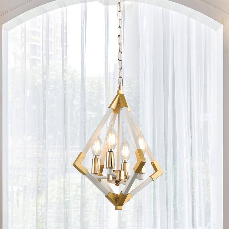 Maxax 4 - Light Lantern Geometric Pendant with Wrought Iron Accents - N/A