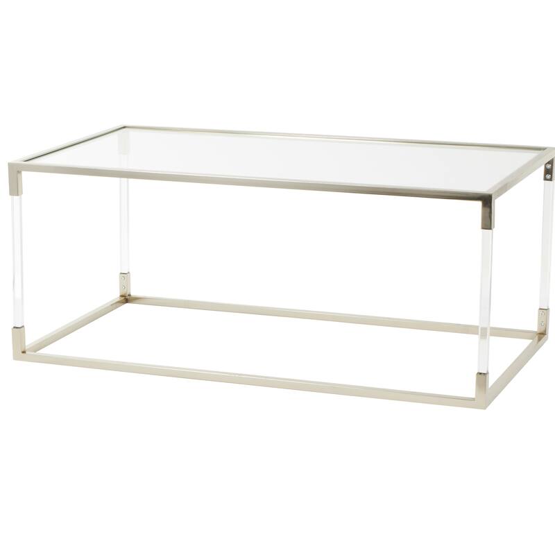 Clear Acrylic Plastic Cube Shaped Living Room Coffee Table with Silver Frame Supports