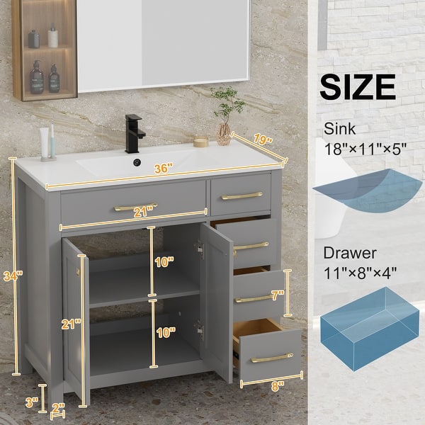 dimension image slide 4 of 12, Modern Bathroom Vanity with Sink & Faucet Storage Cabinet Set