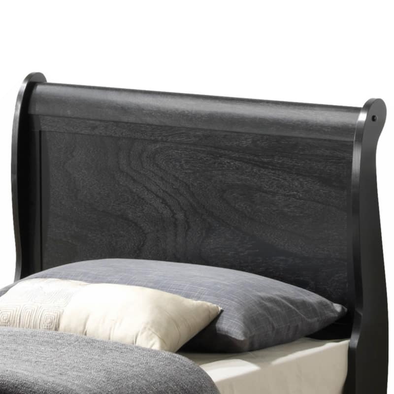 Black Platform Bed with Wood Trim, Twin Size