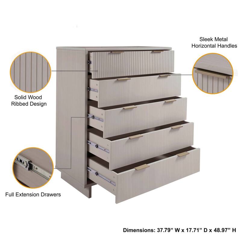 Manhattan Comfort Granville 45.27" Modern Tall 5 Drawer Dresser