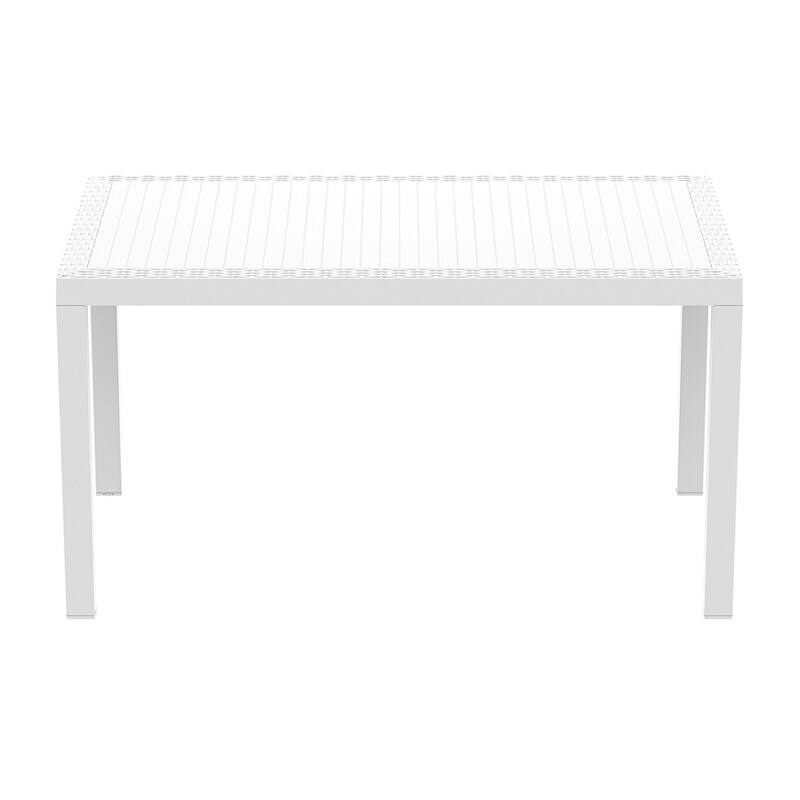 55" White Wickerlook Rectangular Patio Dining Table