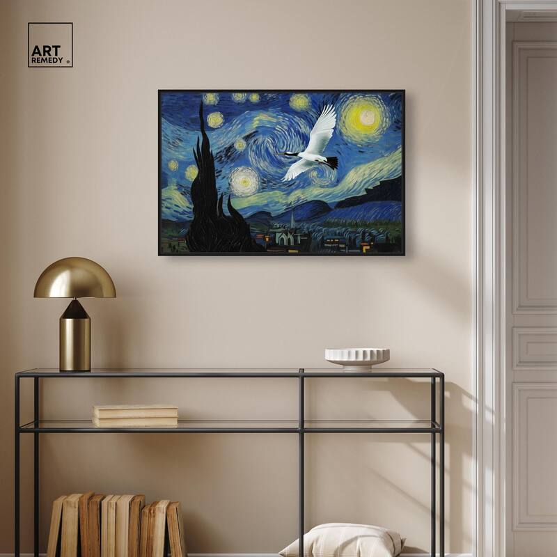 Crane Starry Night Canvas by Art Remedy