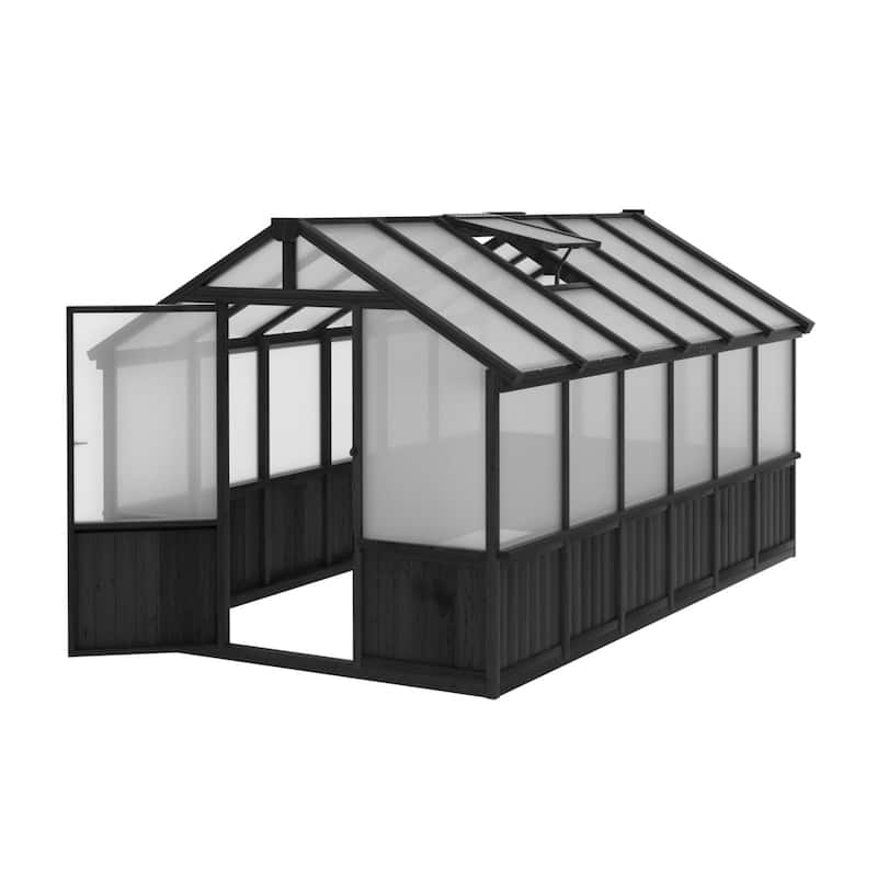 VEIKOUS Walk-in Wooden Greenhouse for Outside, Garden and Backyard, Black Greenhouse