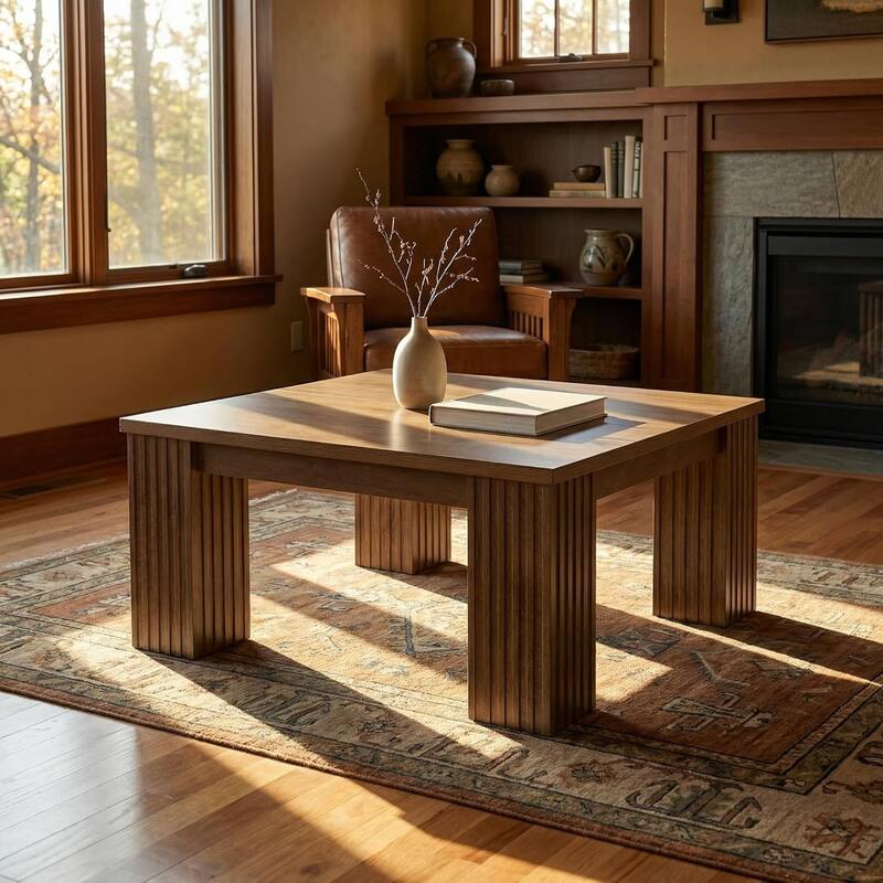 Farmhouse Square Coffee Table, 39-Inch Wooden Coffee Table, Large Center Table for Living Room