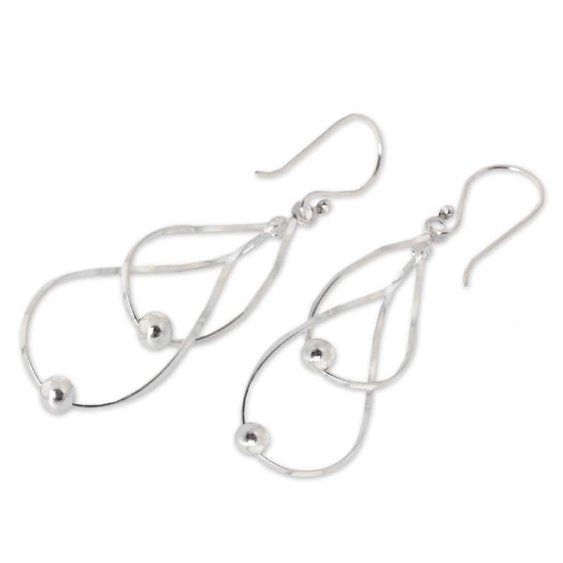 Handmade Sterling Silver Fabulous White Dangling Style Earrings (Thailand) - Sterling Silver
