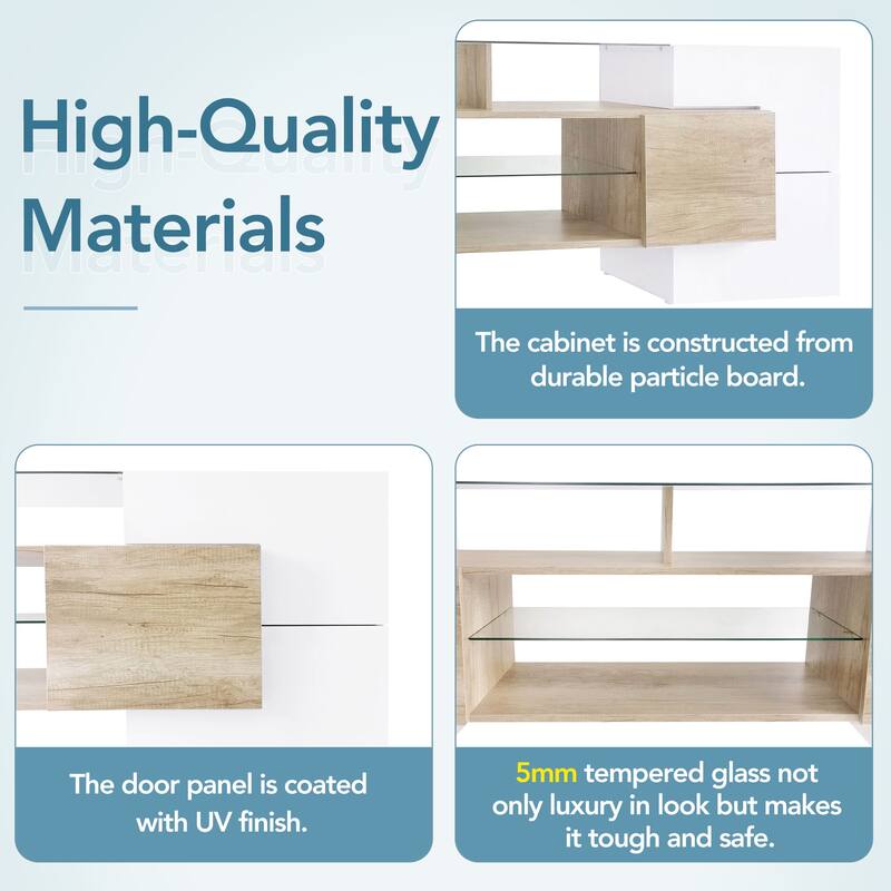 TV Stand with 2 Illuminated Glass Shelves, High Gloss Entertainment Center for TVs Up to 88"with LED Color Changing Lights