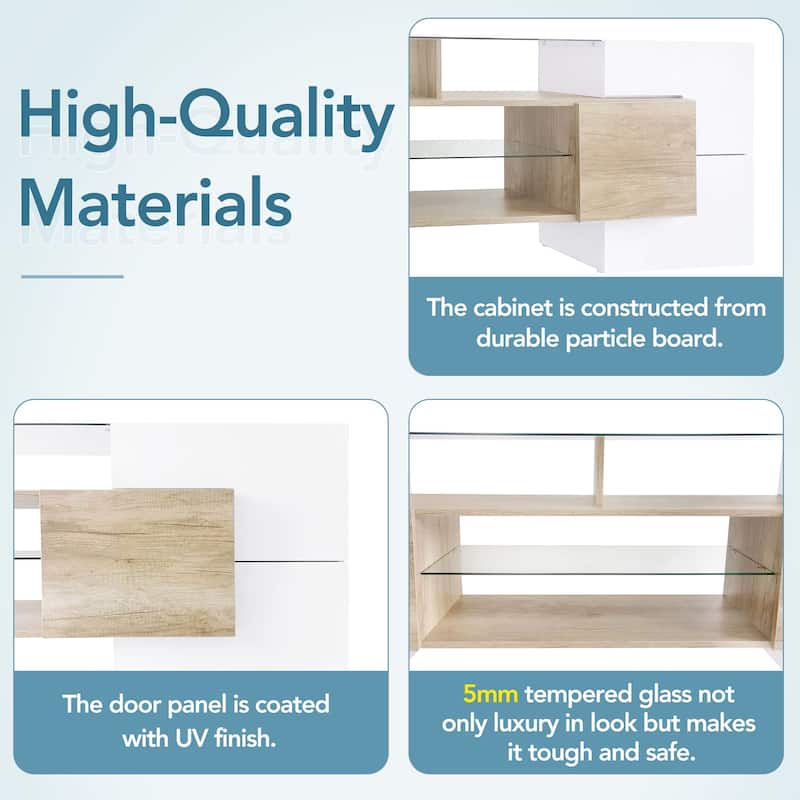 Unique Shape TV Stand with 2 Illuminated Glass Shelves