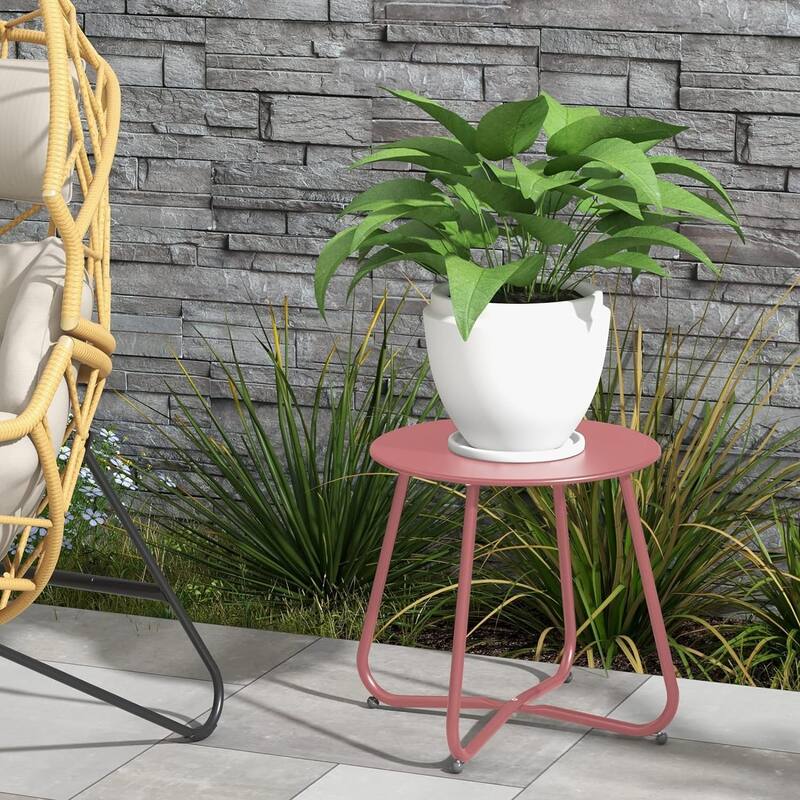 Patio Side Tables for Outside, Small End Table Accent Table Metal Round for Deck Garden Porch Balcony Yard Lawn