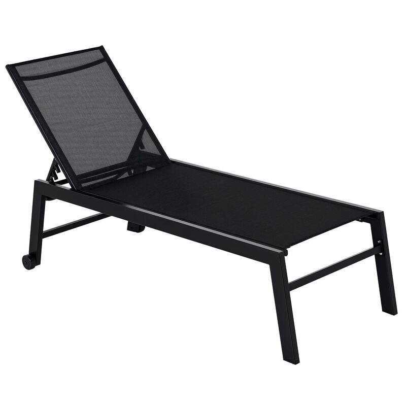 Outdoor Chaise Lounge, 5-Pos Recline, Wheels, Steel Frame, Breathable