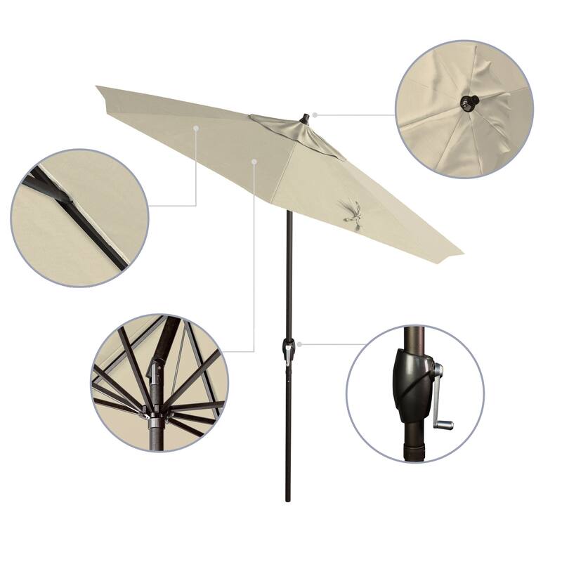 California Umbrella 7.5' Round Crank Lift Auto Tilt 8 Rib Aluminum Patio Umbrella, Bronze Finish, Pacifica Pacific Blue Fabric