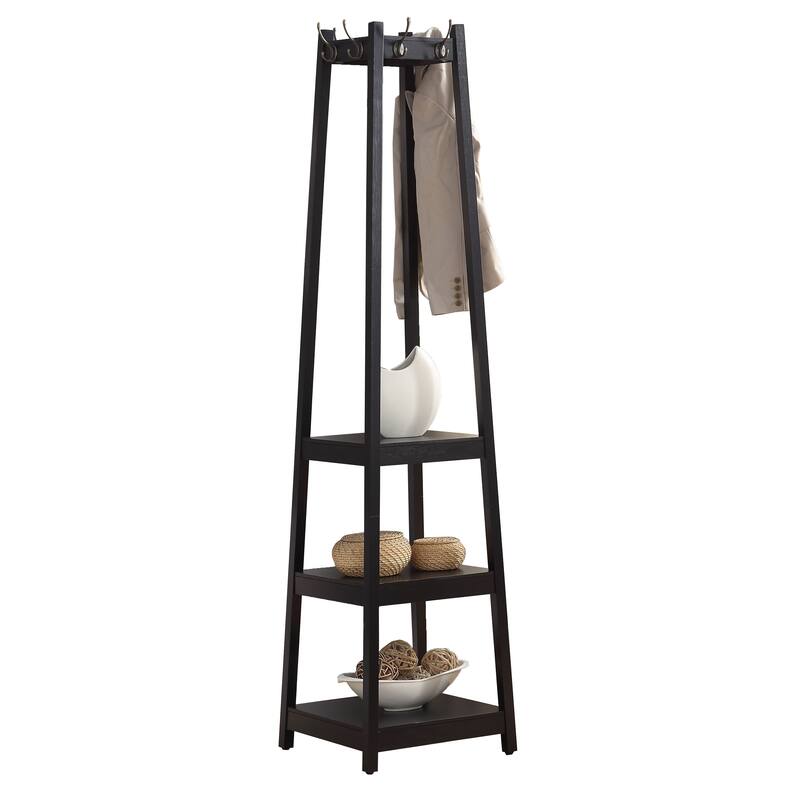 Coat Rack w/ 3-Tier Storage Shelves,17.5'' x 17.5'' x 72''H