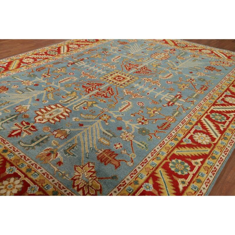 Light Blue Heriz Serapi Oriental Area Rug Handmade Wool Carpet - 8'10" x 11'11"