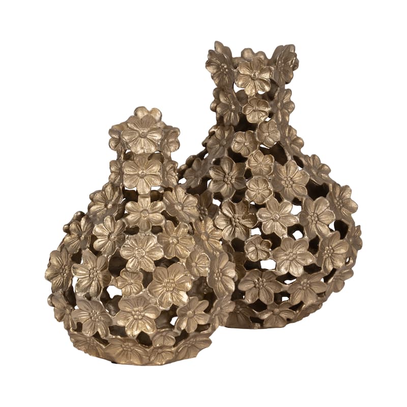 Aluminum Decorative Vase Floral Openwork Design Glam Style Modern