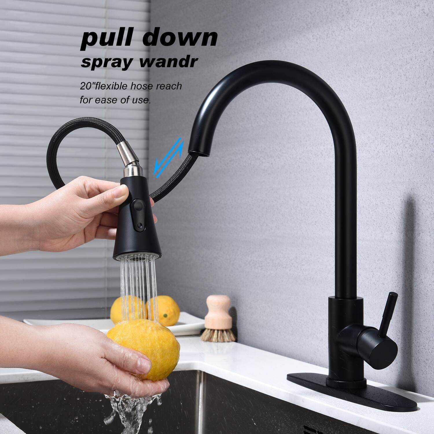 Stainless Steel Matte Black Kitchen Sink Faucet with Controllable Water Temperature and Water