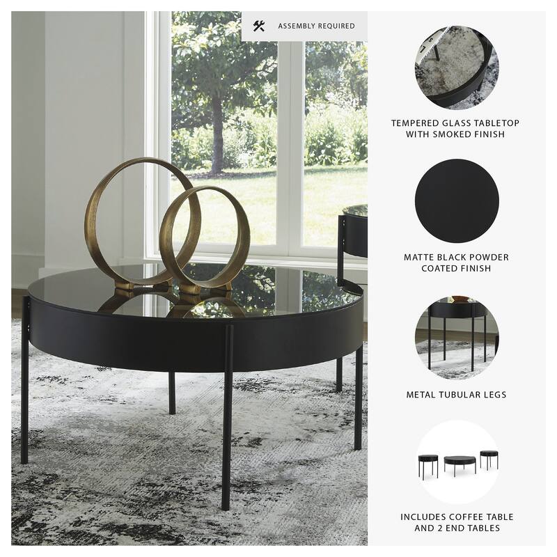 Signature Design by Ashley Ardoline Black Occasional Table Set (Set of 3) - 36" W x 36" D x 18.25" H