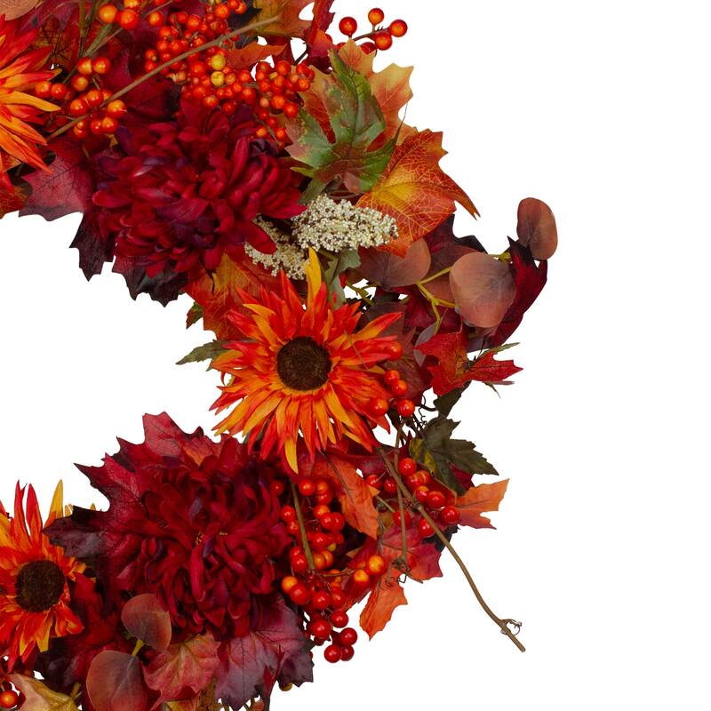 Leaves and Flowers Fall Harvest Wreath - 24-Inch Unlit - 24"