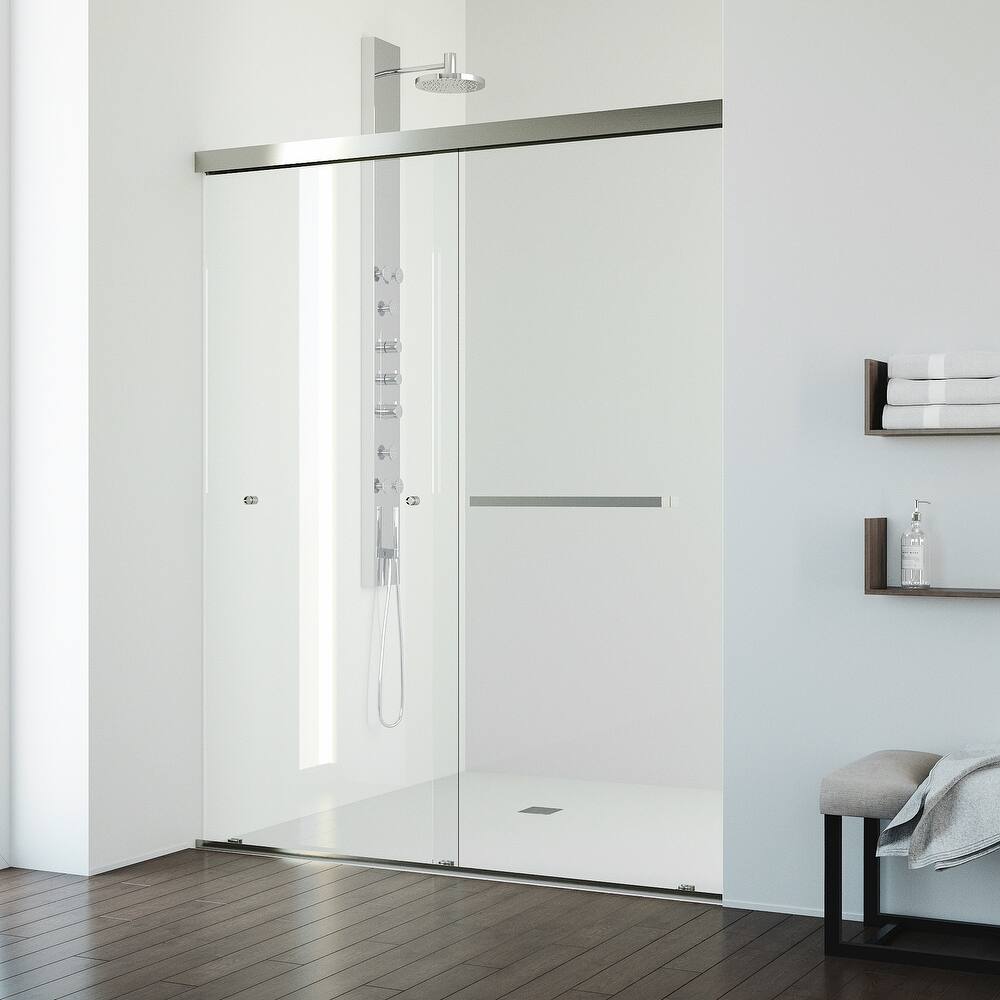 VIGO Satro E-Class 52 to 60 in. W x 74 in. H Semi-Frameless Double-Sliding Shower Door with Clear Tempered Glass