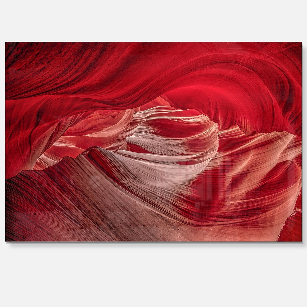 Red Shade in Antelope Canyon - Landscape Photo Glossy Metal Wall Art