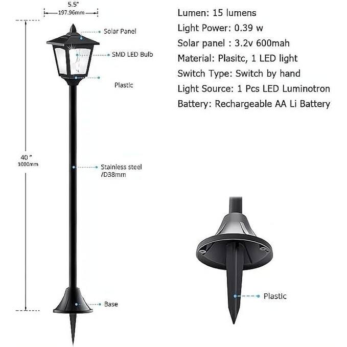 40" Solar Lamp Post Lights - IP65 Waterproof LED w/Dusk to Dawn Sensor for Yard & Driveway - Black