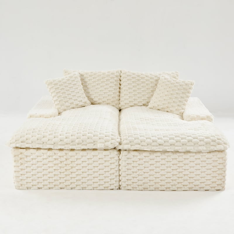 Lazy Reclining Sofa Turtle Velvet Modular Sleeper Sectional Sofa Bed with Double Chaise Lounge and Full Compressed Sponge