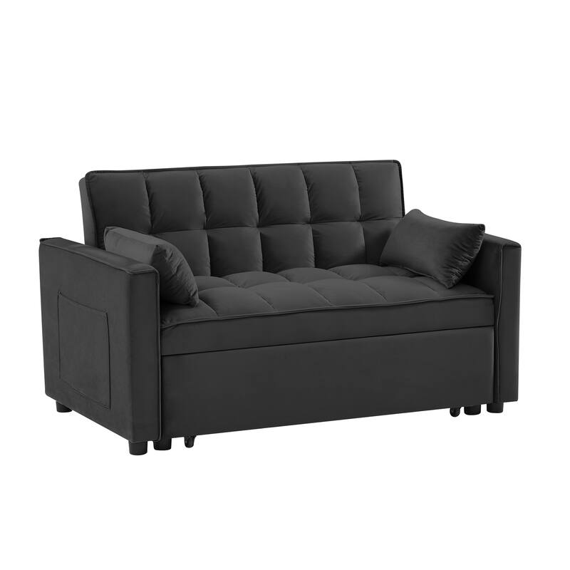 Velvet Pullout Sofa Bed Loveseat Sleeper Black Futon Sofa Bed Lounger