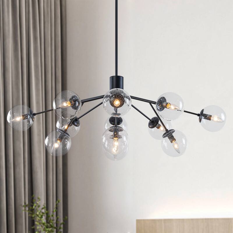 Starsky 12-Light Clear Bubble Glass Chandelier for Dining Room, Entryway, Living Room, Kitchen Island - Black