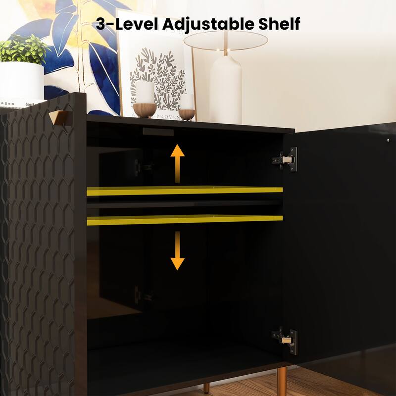 Hexagonal Pattern 2-door Storage Cabinet Buffet Cabinet Sideboard