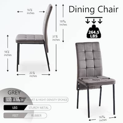 Velvet High Back Dining Chair with Black Legs, Set Of 2