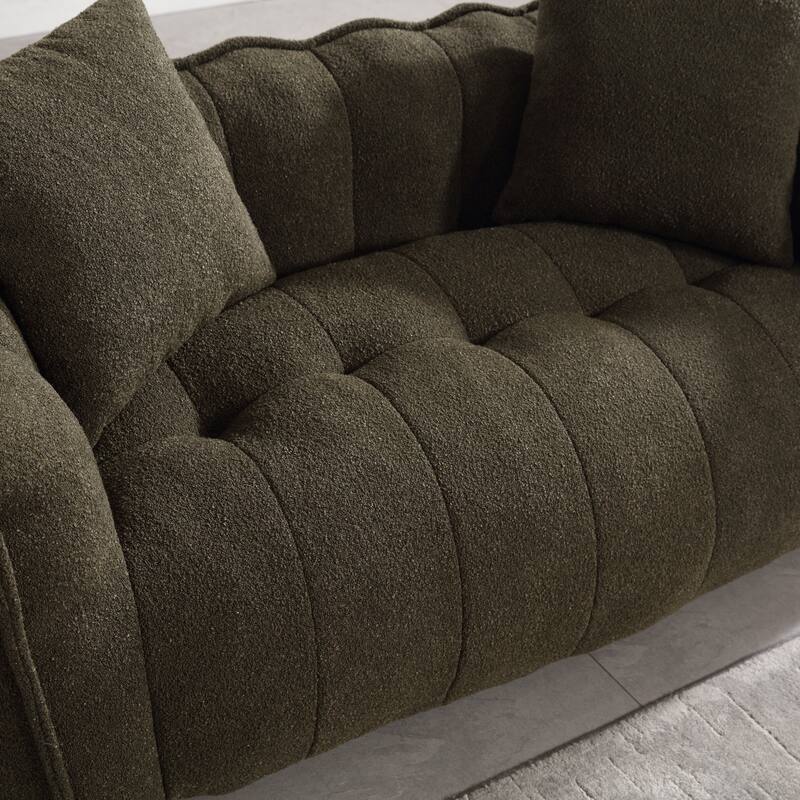 2-Seater Chenille Bean Bag Loveseat, Soft Square Recliner Sofa with High-Resilience Foam, Armrests & 2 Pillows