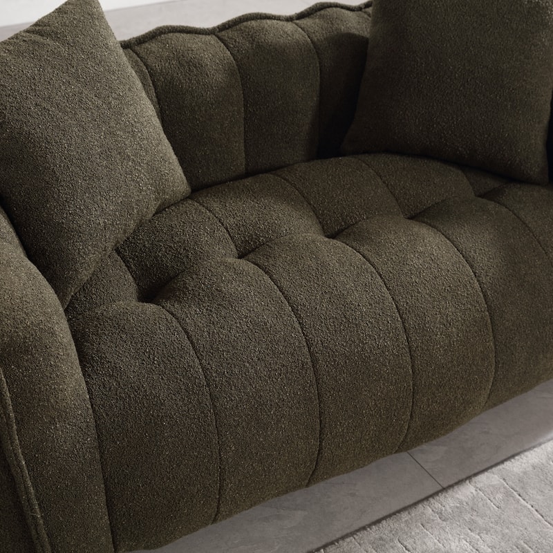 Olive Green Modern 65.1" Chenille Upholstered Buttons Tufted Loveseat Accent Chair with High Resilience Foam Core and Pillows