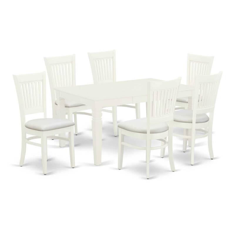 7-Piece Kitchen Dinette Set - Linen White Wood Dining Table & 6 Chairs - 60