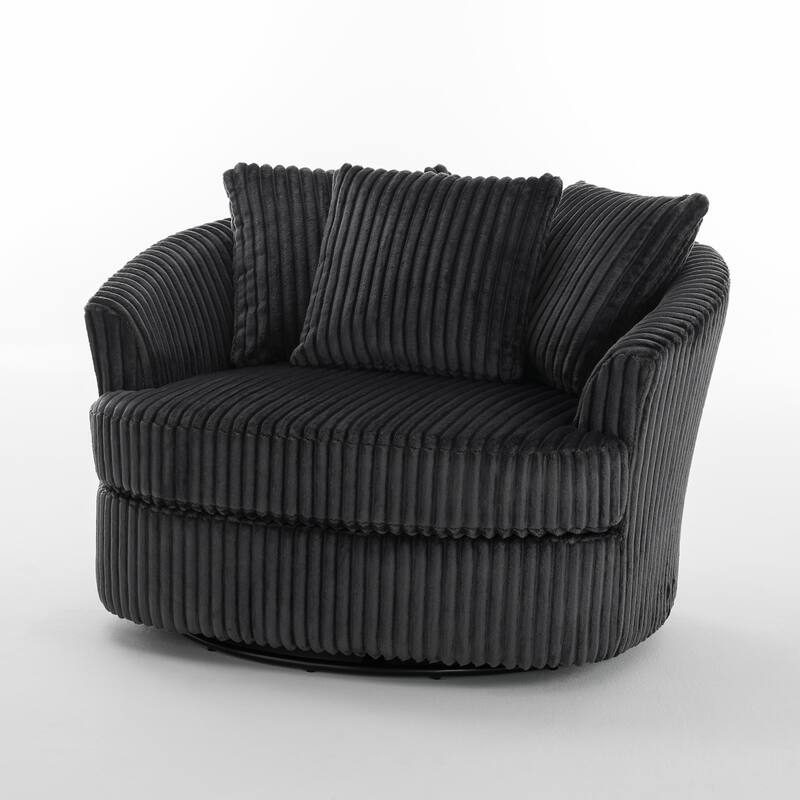 2 Set Oversized 43" W Plush Corduroy Swivel Barrel Chair with Pillows