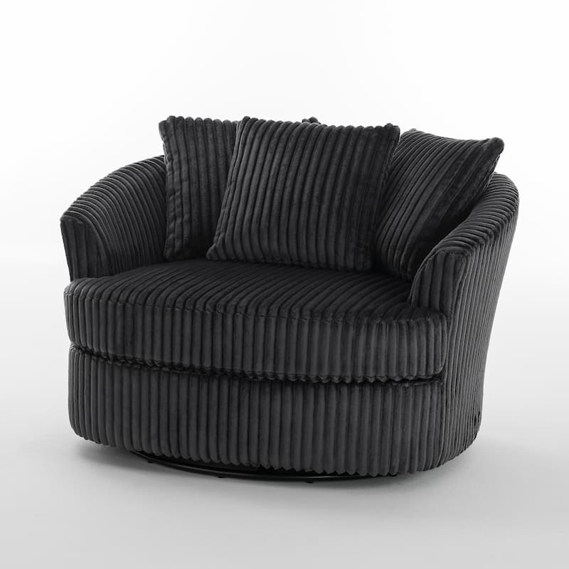 Oversized 43" W Plush Corduroy Recessed Arm Swivel Barrel Chair