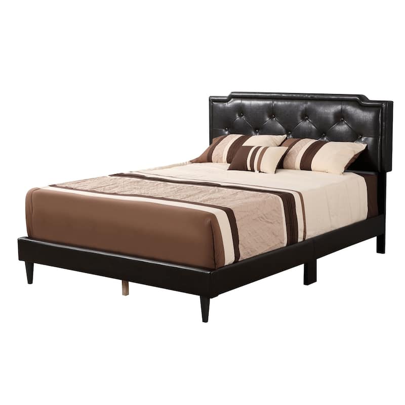 Leather Tufted Adjustable Queen Panel Bed - 85" - Cappuccino Brown