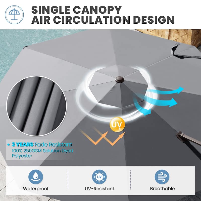 Outdoor 11 Ft Patio Cantilever Offset Umbrella with 360 Degree Rotation