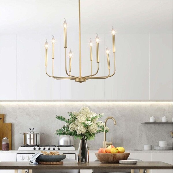 Mid-century Modern Gold 8-Light French Country Candle Chandelier. Opens flyout.